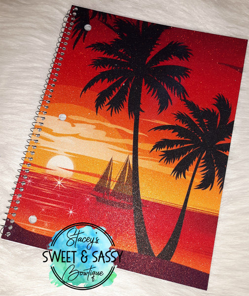Palm Tree Sunset Glitter Notebook