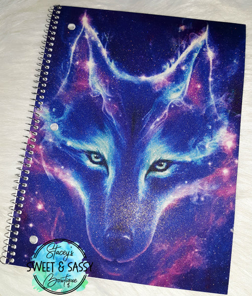 Galaxy Wolf Glitter Notebook