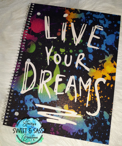 Live Your Dreams Glitter Notebook