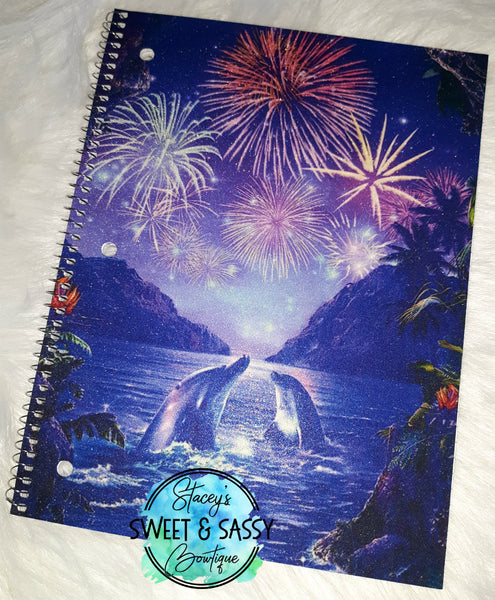 Fireworks Dolphins Glitter Notebook