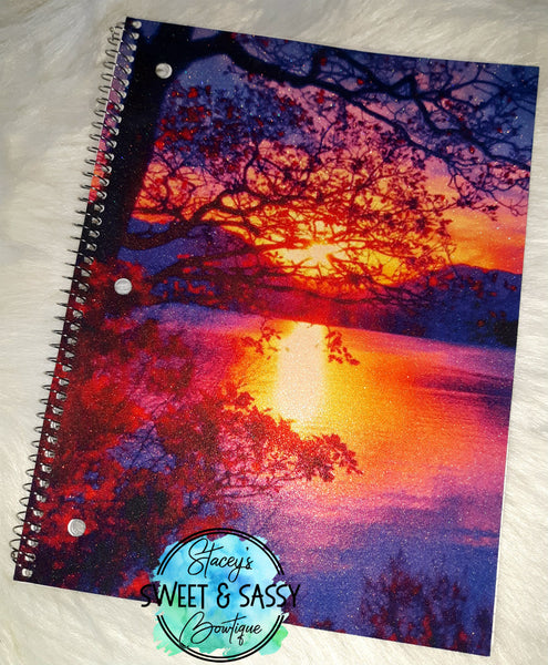 Lake Sunset Glitter Notebook