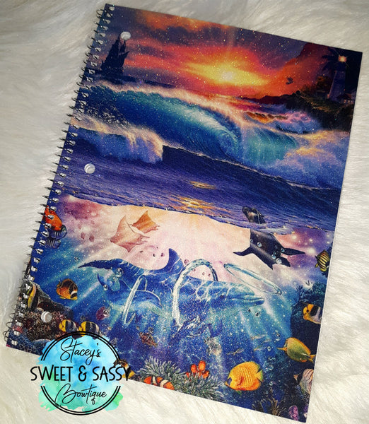 Ocean Waves Glitter Notebook