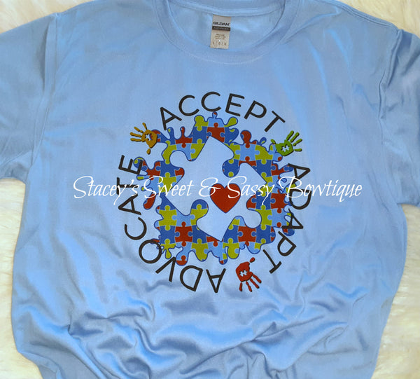 Accept Adapt Advocate Autism Printed T-shirt