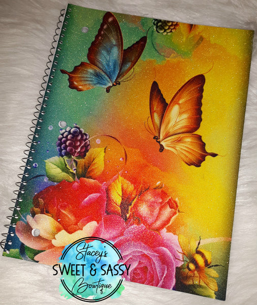Floral Butterfly Glitter Notebook