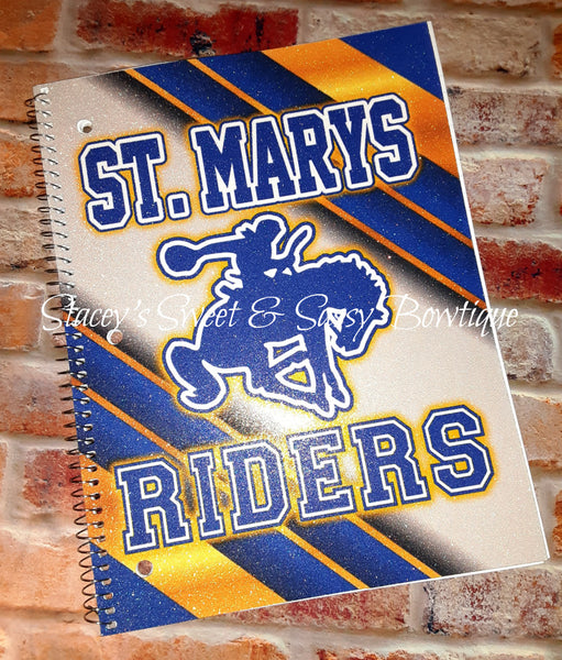 St. Marys Riders Stripes Glitter Notebook