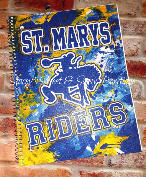 St. Marys Riders Blue Paint Glitter Notebook