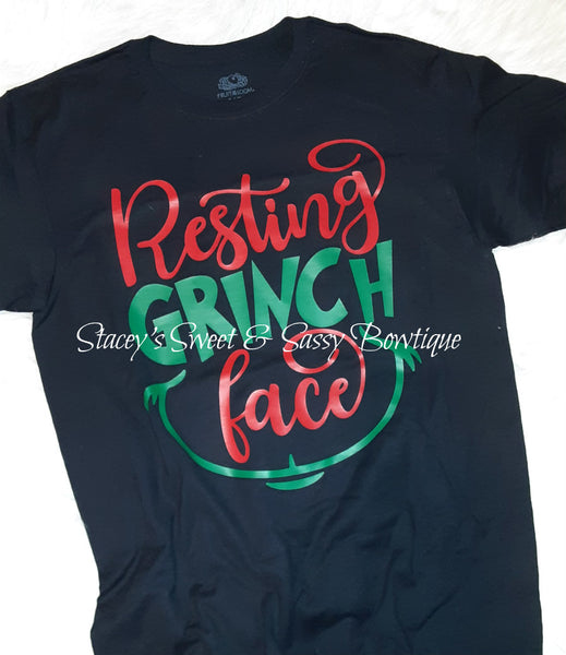 Resting Grinch Face shirt (1 premade in size Small)