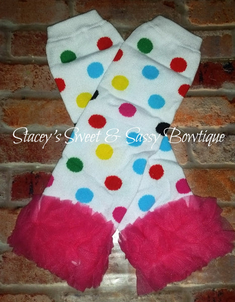 Hot Pink ruffled Polka dots Infant Leg warmers