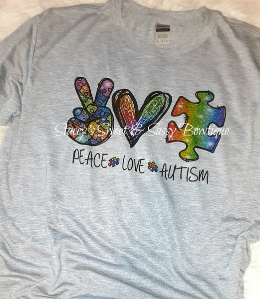Peace Love Autism Printed T-shirt