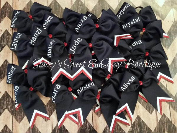 Navy Red White Cheer Bow w/ Name