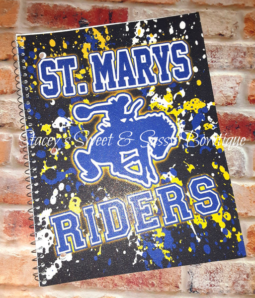 St. Marys Riders Black Splatter Glitter Notebook