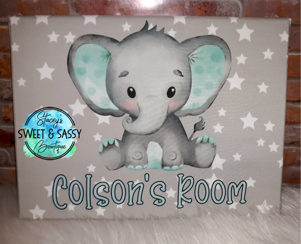Watercolor Elephant Child's Room Canvas