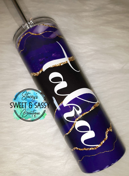 Purple Marble Printed Stainless Steel Tumbler with Name