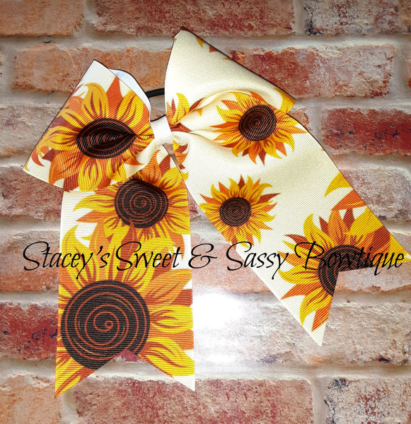Sunflower Printed Cheer Bow