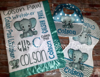 Teal Elephant Theme Baby Blanket with add ons