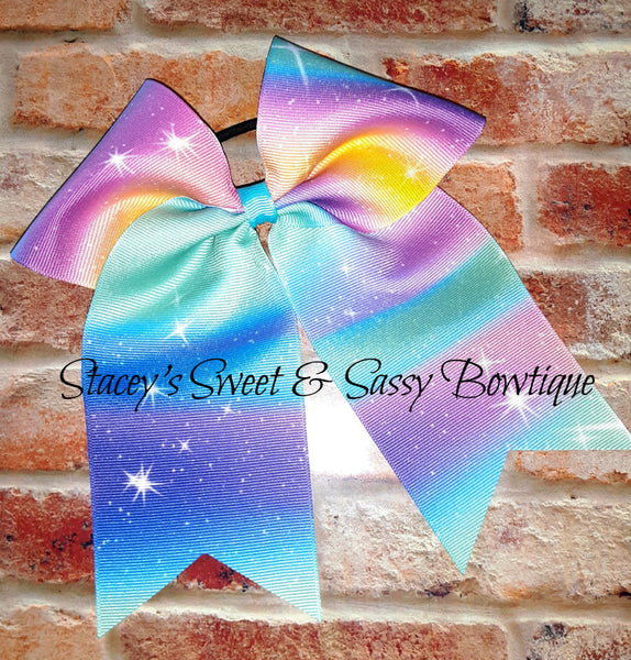 Pastel rainbow Printed Cheer Bow