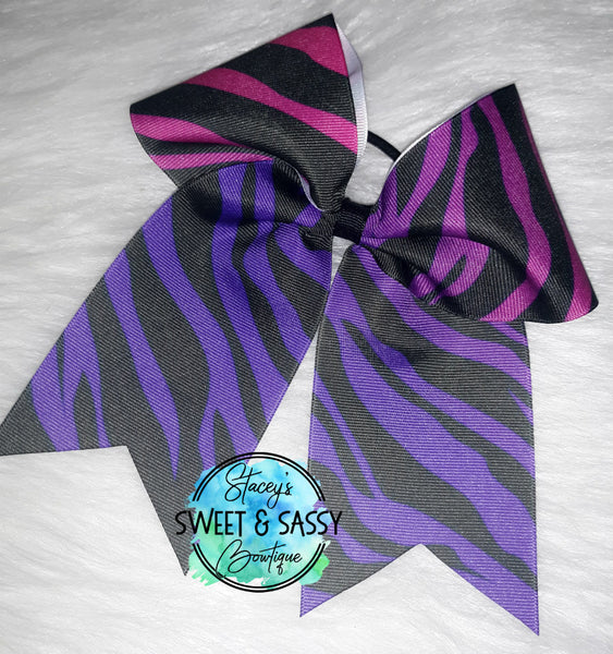 Purple Pink Zebra Printed Cheer Bow