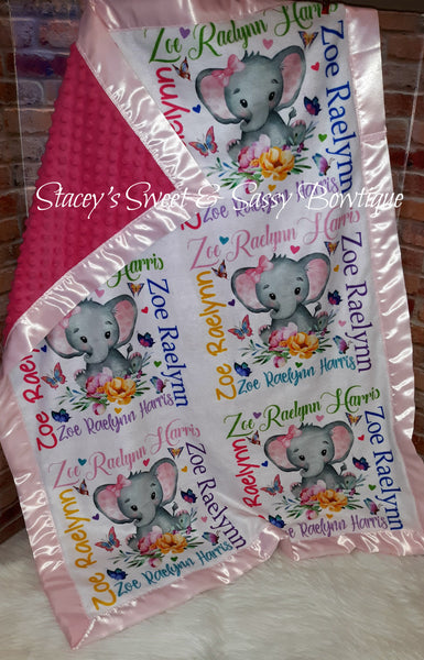 Cute Floral Elephant Pink Baby Girl Blanket