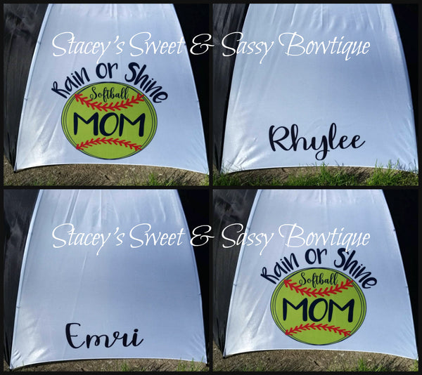 Rain or shine Softball Or Baseball Mom Umbrella Choose your 4 Designs
