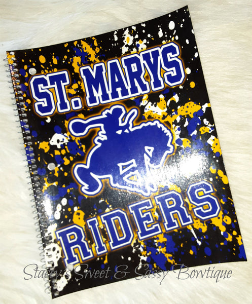 St. Marys Riders Black Splatter Notebook Non Glitter