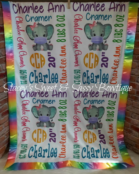 Rainbow Elephant masked Theme Baby Blanket