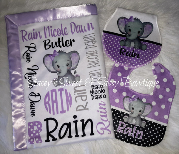 Lavendar Purple Baby Elephant Theme Blanket & add ons