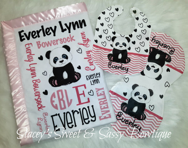 Pink Panda Bear Theme Baby Blanket with add ons