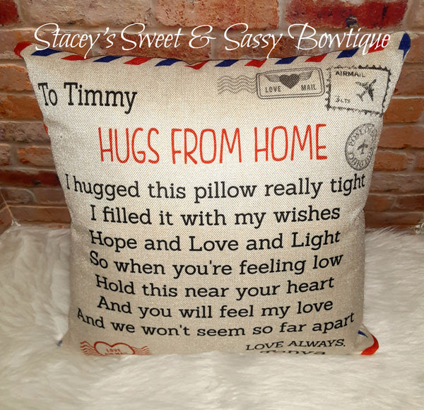 Hugs From Home Linen Throw Pillow