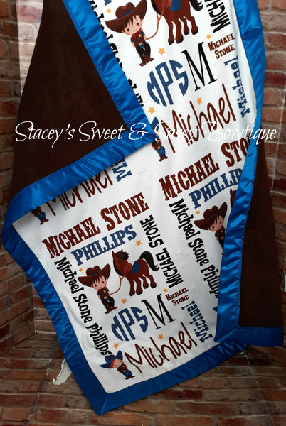Western Cowboy Theme Baby Blanket with add ons