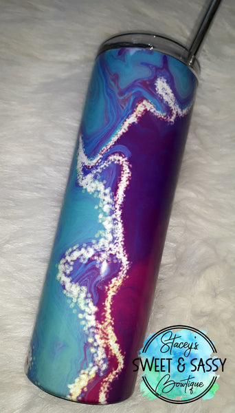 Magenta Turquoise Swirl Printed Stainless Steel Tumbler