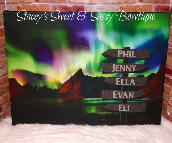 Northern Lights Family Names Photo Canvas