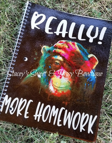 More Homework Monkey Glitter Notebook