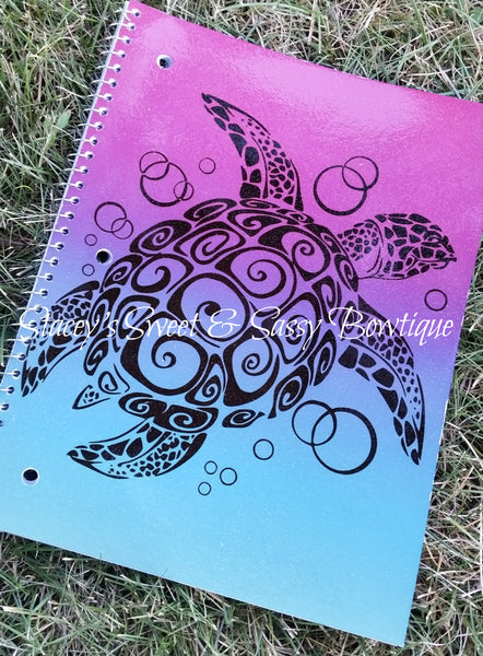 Pink Blue Turtle Glitter Notebook