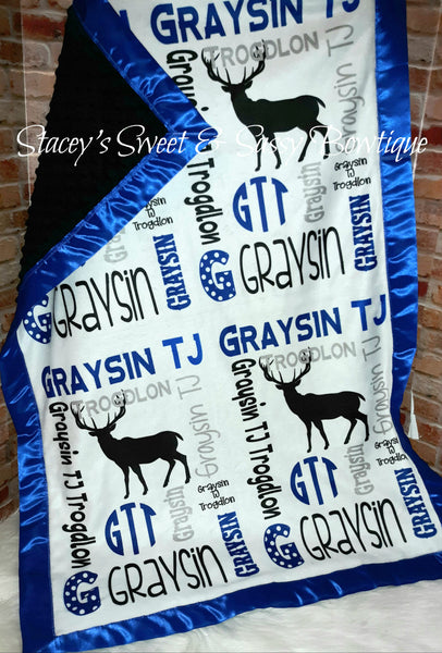 Deer Theme Baby Blanket in Blue & Black