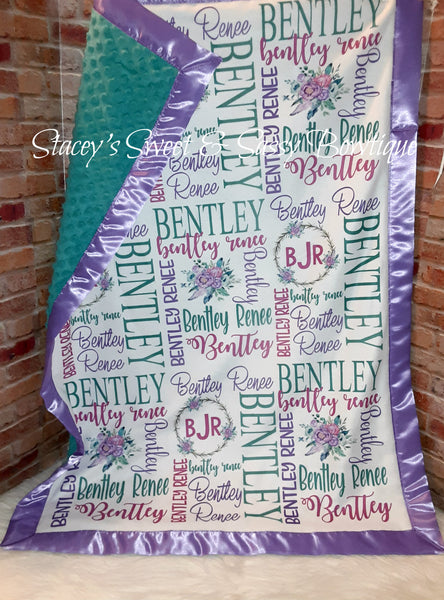 Purple/Teal Floral Theme Baby Blanket