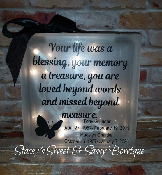Your Life was a Blessing Glass Block