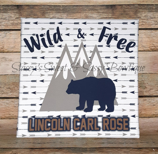 Nursery Wild & Free Mountain Bear Canvas 12x12